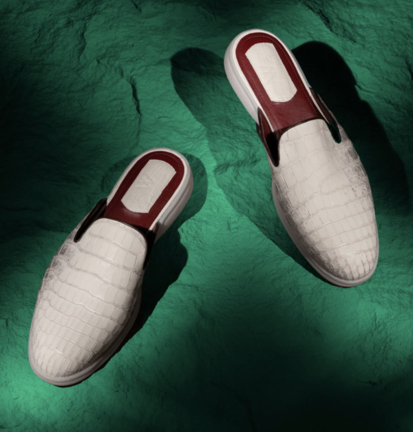 White Crocodile Skin Mules (High)